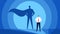 Businessman with superhero shadow. Successful and strong leader. Business success, confident leadership, ambition or