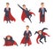 Businessman superheroes. Office managers directors workers red cloak standing flying action poses superheroes vector