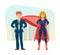 Businessman and superwoman is superheros, on background of street city.