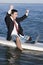 Businessman on Surfboard