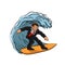 Businessman surfing on wave