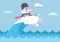 Businessman surfing on wave, Business concept