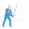 Businessman with a sword - line design style isolated illustration