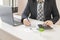 businessman at the table to sign a contract. close-up. high quality