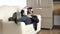 Businessman is taking a break in his office using the VR headset technology
