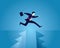 Businessman taking risk jumping over gap, vector illustration