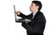 Businessman tapping his laptop