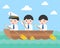 Businessman team rowing boat in sea wave