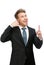 Businessman telephone gesturing points with finger