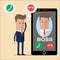 Businessman thinks to receive a boss call or not. Vector illustration