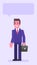 Businessman three quarters face holding suitcase and smiling