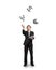Businessman throwing and catching sliver money symbols