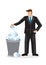 Businessman throwing a light bulb into the trash bin. Concept of innovation or rejected ideas