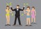 Businessman throwing up money and attracting lots of sexy ladies. Concept of a dream, success or wealth