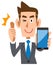 Businessman thumbing up with a smartphone