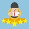 Businessman thumbs up with five star rating