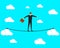 Businessman tightrope walker walking on a tightrope between the clouds. Vector illustration.