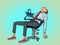 The businessman is tired and fell asleep, the robot chair continues to work for him and respond to messages in the