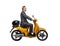 Businessman to go on motor scooter