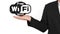 Businessman touching on free Wi Fi icon. Wi fi, mobile communication, internet access, free hot spot