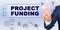 Businessman touching virtual screen with his finger. Screen caption - PROJECT FUNDING