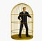 Businessman Trapped in Cage - includes clipping path