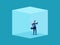 Businessman trapped in a cube. concept of lack of freedom