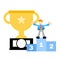 Businessman and trophy champion podium cartoon doodle flat design vector illustration