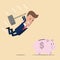 Businessman try to brake piggy bank. Vector illustration