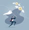 Businessman is trying to catch flying dollar coin with a scoop-net. Business concept vector