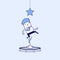 Businessman trying to catch the star by jumping on trampoline. Cartoon character thin line style vector.