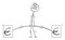 Businessman Trying to Lift Heavy Euro Barbell, Vector Cartoon Stick Figure Illustration