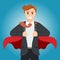 Businessman turns in Superhero with red cape