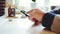 Businessman uses a smartphone in the office at the workplace.