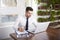 Businessman using laptop in the office