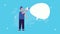 Businessman using megaphone and speech bubble animated