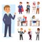 Businessman vector people work place and business worker or person working on laptop at the table in office coworker or