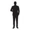 Businessman vector silhouette. Man in suit standing with hand in pocket, front view