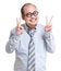 Businessman with victory sign gesture