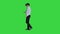 Businessman in virtual reality headset walking in virtual world on a Green Screen, Chroma Key.