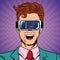 Businessman virtual reality pop art cartoon