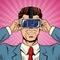 Businessman virtual reality pop art cartoon