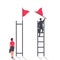 Businessman vs businesswoman on the career ladder