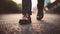 Businessman walk on road and start to success, close up shoes walking, goal and target concept