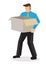 Businessman walking away with a cardboard box. Concept of being