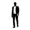 Businessman walking forward, abstract vector silhouette, ink drawing. Isolated business people