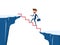 Businessman walking on stair to cross through the gap between hill. Stair step to success. Business risk and success concept.