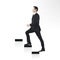 Businessman walking stairs. Man figure in suit. Choose Career. Professional improvement. Character vector illustration.