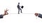 The businessman walking on tight rope in business concept