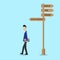 Businessman walking to stock market investment decision concept